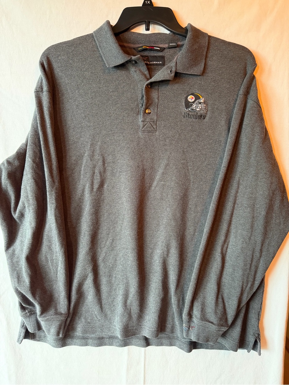 Charcoal Gray Long-Sleeve Greg Norman Polo Shirt - Steelers Logo